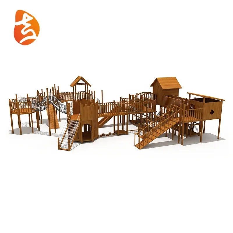 Di legno giochi all'aperto parco giochi rides gioco della casa del gioco attrezzature scivolo di divertimento per i bambini