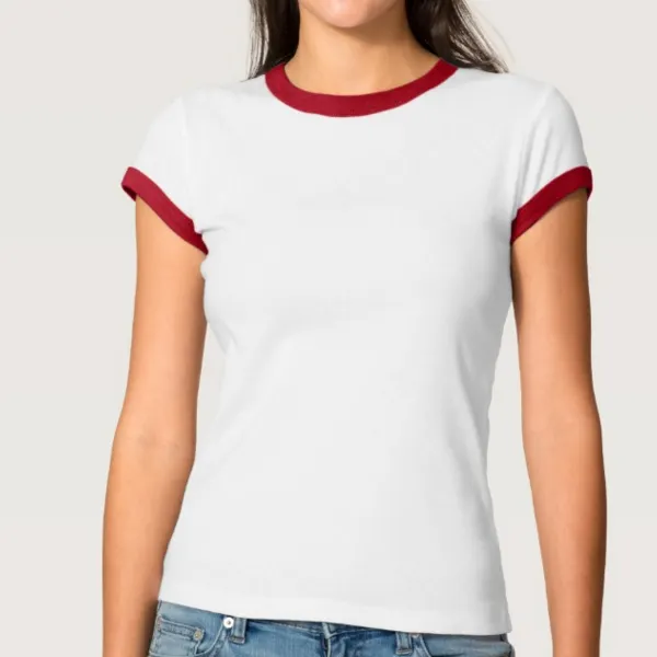 T camisa mujer 2016 mujer blanco/rojo luz-de color de contraste cuello