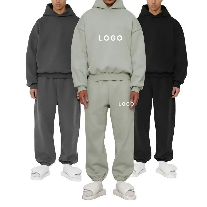 Custom 100% Cotton Fleece High Quality Blank Unisex Oversized Hoodie and Jogger Pants Men's Tracksuit Set