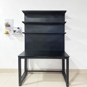 Mesa de estudio de escritorio de computadora con pantalla de tablero de clavijas con estantería - Product Image 3