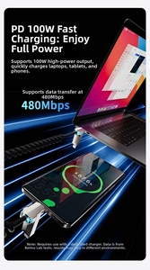 Cáp dữ liệu Kính thiên văn bốn trong một 240W sạc nhanh giao diện usb4 Type-C iPhone Hợp kim kẽm USB Type-C IOS xe PVC Áo khoác TPE - Product Image 4