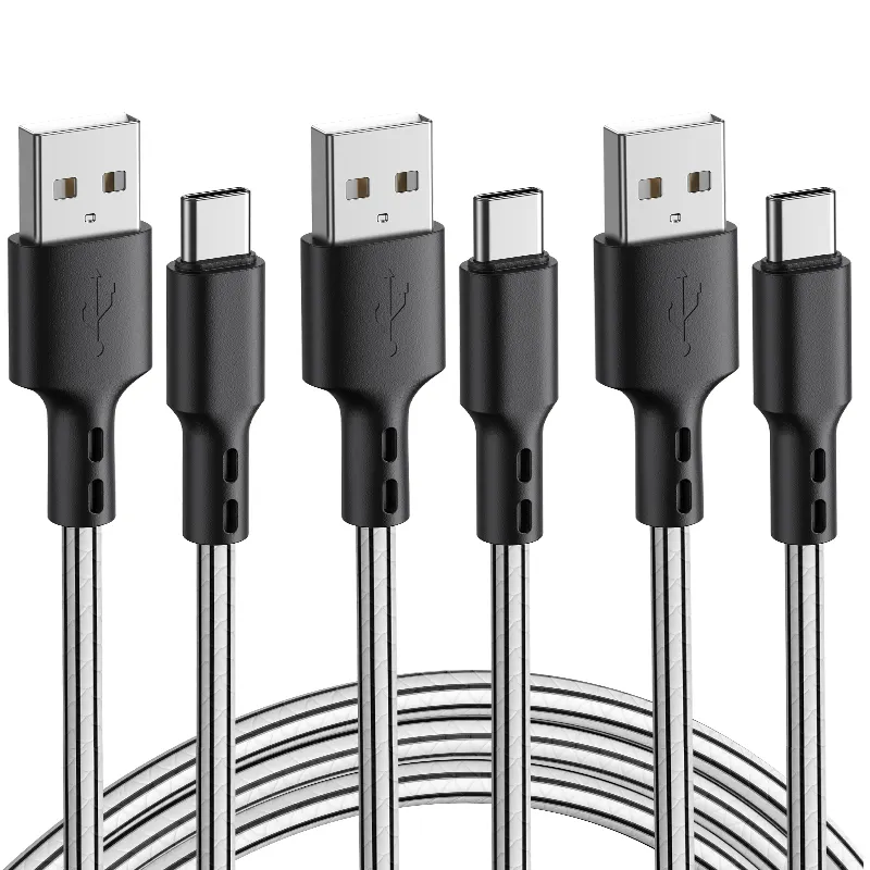 2021 новая технология тисненый ПВХ USB кабель 10 футов Быстрая зарядка USB A к C кабель белый с черной проверенной фабрикой