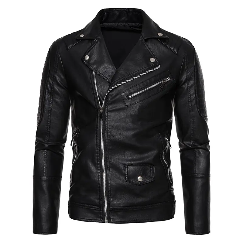 OEM ODM Custom Fashion Stylish Turn Down Collar Biker Motorcycle Leather Jacket For Men