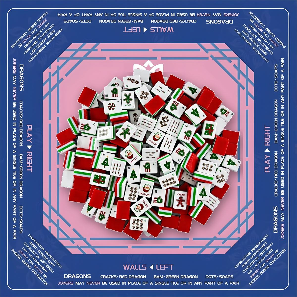 Christmas Red Mahjong Tile and Mat Set 7