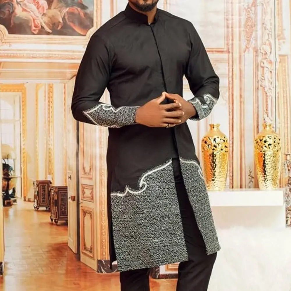 High Quality Muslim Men's Casual Print Turkish Islamic Tops Ethnic Thobe Robes Dubai Arabic Long Sleeve Clothing