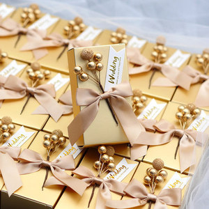 Elegant Gold Rectangle 11*6*3.5cm Wedding Candy <strong>Favor</strong> <strong>Box</strong> Small Party Chocolate Packaging Boxes with Ribbon - Product Image 3