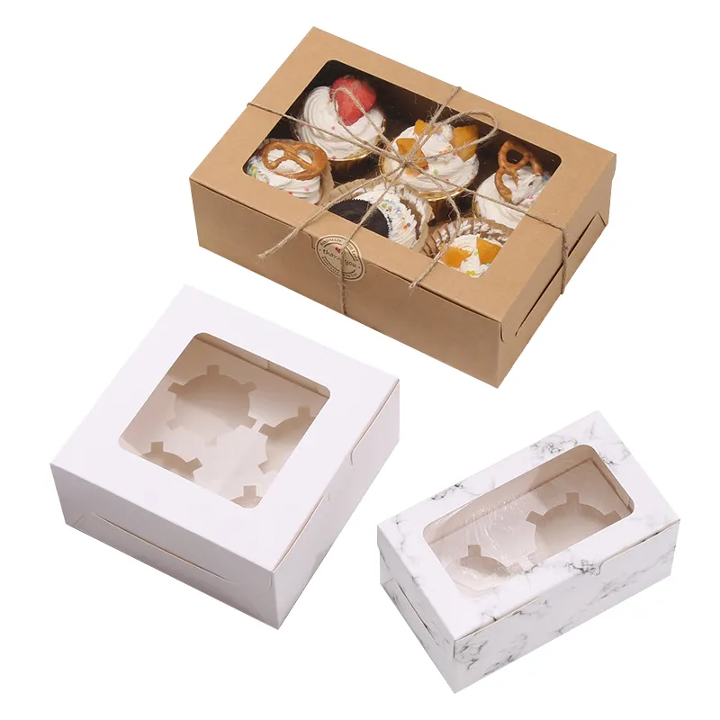 Benutzer definierte weiße Bäckerei Cupcake Halter Behälter mit Fenster Valentinstag Muffin 6 Loch Cupcake Boxen 6 Loch