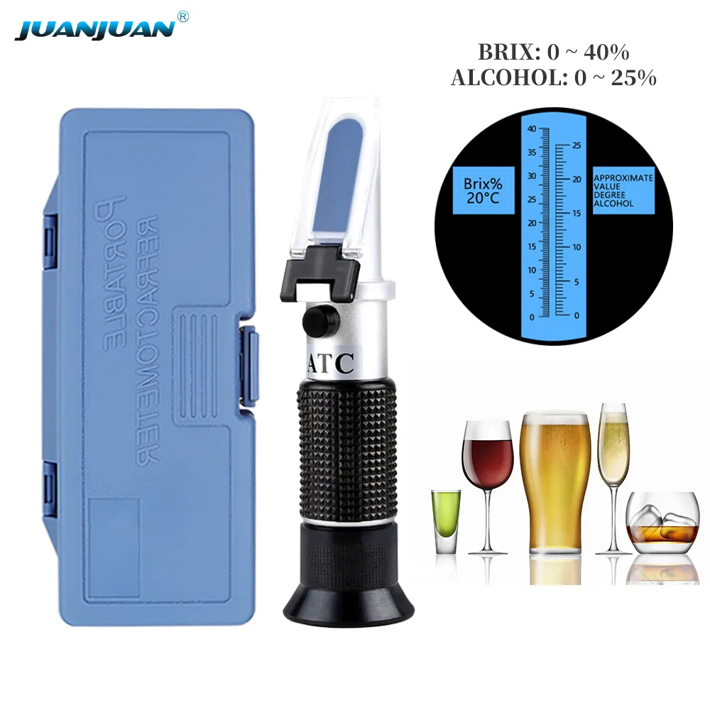 Handheld 0-40% Brix Meter 0-25% Alcohol Whisky Tester Brix Measuring Device sugar Refractometer for Wine Making Beer Brewing