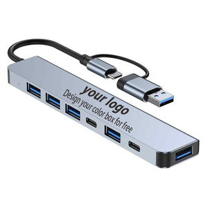 多端口USB USB-C集线器铝合金7合1适配器OTG分离器7合1适配器c型3.0 USB集线器，适用于笔记本电脑 - Product Image 1