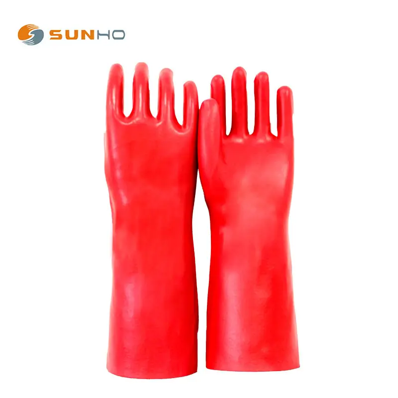Sunnyhope ถุงมือทำงาน,ถุงมือยางนิรภัยสำหรับงานก่อสร้างถุงมือทำงานนิรภัยเคลือบ PVC สีแดง