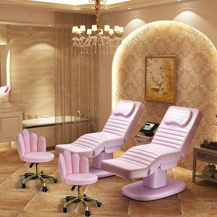 Venta caliente de fábrica plegable eléctrico Rosa curvo salón de pestañas belleza Spa mesa de masaje Facial cama camas de pestañas