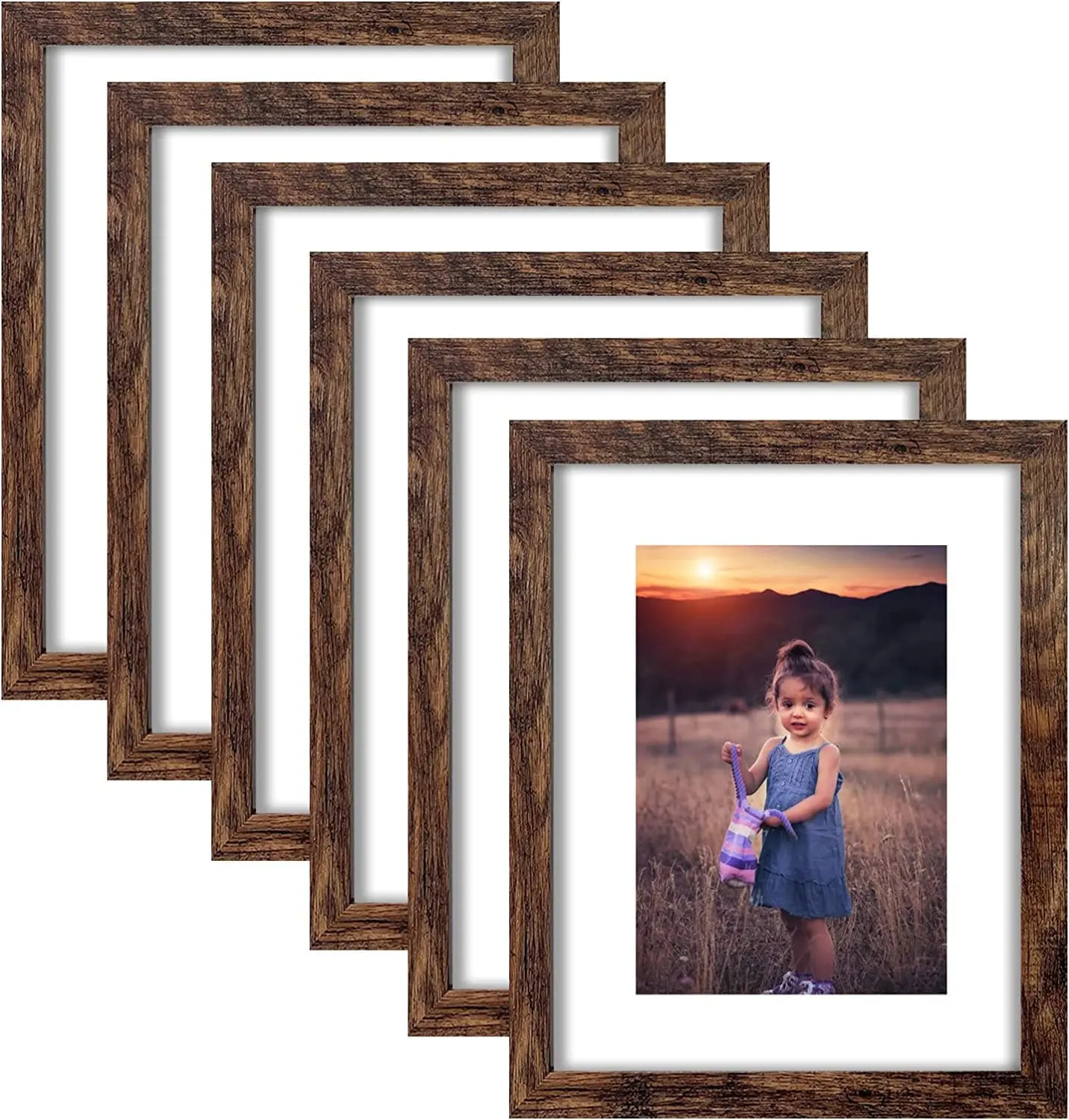 vintage picture Frames 6-piece rustic style Brown wooden frame Collage photo frame