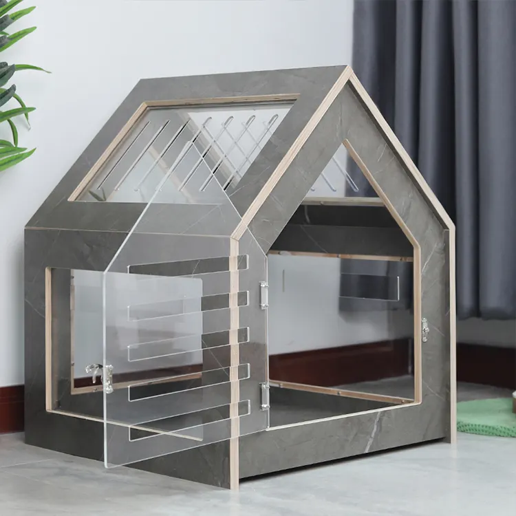 Transparente Holz-Hundebox Indoor-Hundemöbel Kinn Haustierhaus Holztierkäfig mit Tür Massivholz-Haustierkäfig