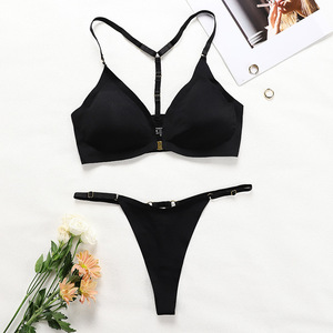 Nuevo diseño frente abierto sujetador inalámbrico Conjunto personalizado de alta calidad de nylon sujetador conjunto Sexy de una pieza G-string Push up sujetador conjunto - Product Image 3