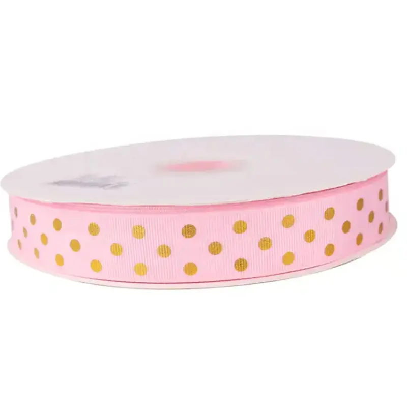 2023 Best Selling Customized Grosgrain Ribbon com Polka Dot Printing 1 polegada Gold Foil Ribbon Decoração