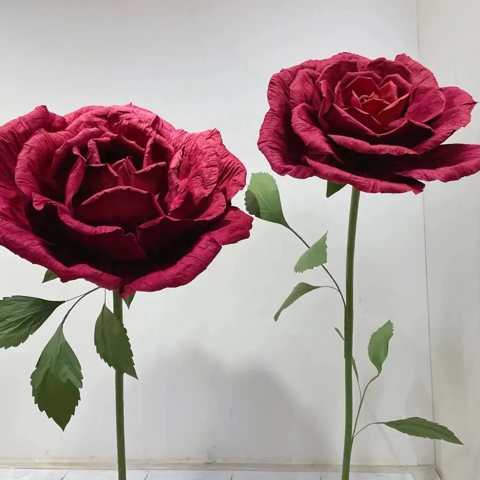 H-321 große rote Papier rose freistehendes Krepp papier Riesen blumen set für Fenster dekor Hochzeits feier Floral Set Store Display