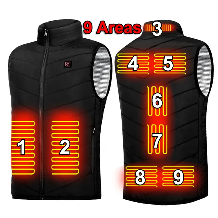 Produttore OEM inverno Unisex uomo giacca riscaldante elettrica ricaricabile Usb 2 4 9 Zone riscaldamento riscaldamento gilet riscaldato termico