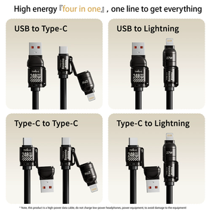 สายชาร์จ200ซม. 240W USB A USB ไปยัง Type-C สายชาร์จเร็ว2 IN 2สปริงสายเคเบิลข้อมูล4 in 1สำหรับโทรศัพท์ที่ใช้บนรถ - Product Image 3