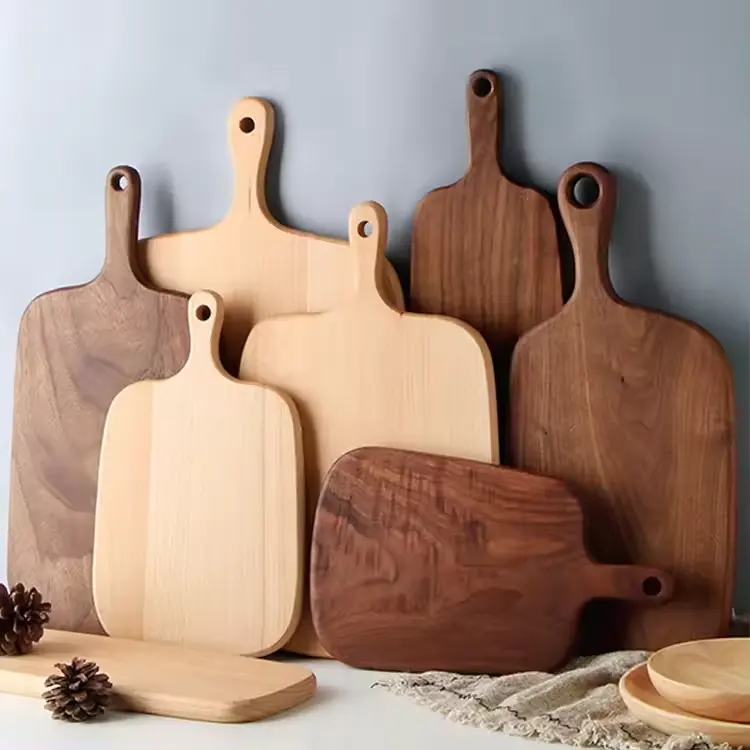 2024 Custom logo Cutting Blocks wooden cutting board with handle Acacia walnut Wood Chopping Boards set for engraving