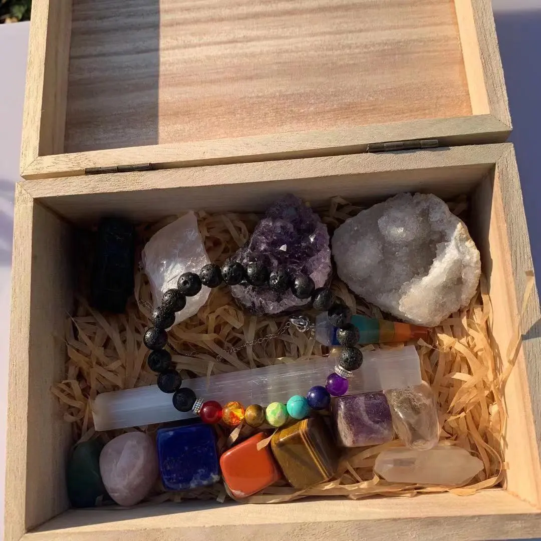 Caja de regalo de cristal Natural, Chakras de cristal para curación, venta al por mayor