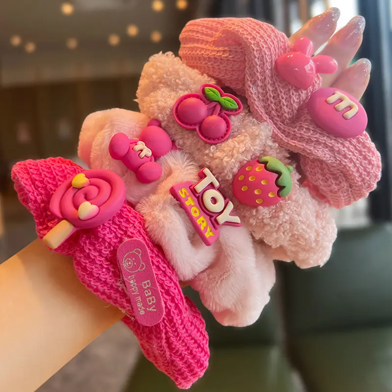 Cute Kids Pink Large Scrunchie Korean Cartoon Rabbit Cat Girl Head String Sweet Elastic Accesorios para el cabello Band