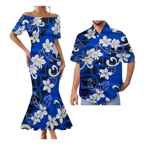 Explosive Models Polynesian Elei Tribal Design Custom Couple Clothes Mens Shirts Short-Sleeved One-Shoulder Fishtail Dress - Product Image 4