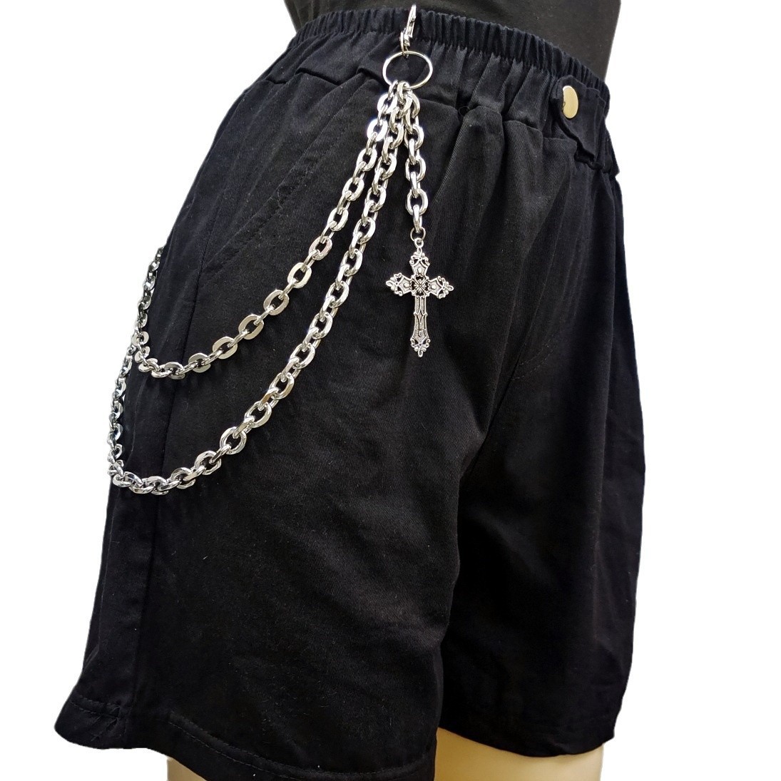 Chaîne de pantalon avec pendentif croix blanc K