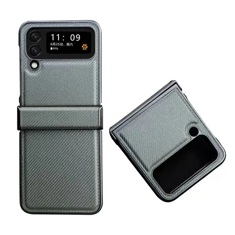 Luxo Padrão De Fibra De Carbono Couro Pele PC Hard Folding Phone Case Capa Para Samsung Galaxy Z Fold Flip 3 Z Fold 3 Casos 5G