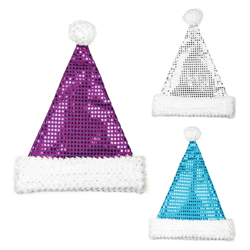EAGLEGIFTS-Sombrero de poliéster brillante para decoración de mascotas, gorro de Papá Noel de alta calidad, tejido de fieltro con lentejuelas, gorros de Navidad para adultos