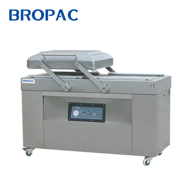 Máquina de envasado al vacío de doble cámara plana industrial Bropack, máquinas de envasado al vacío de alimentos DZP500/2SB