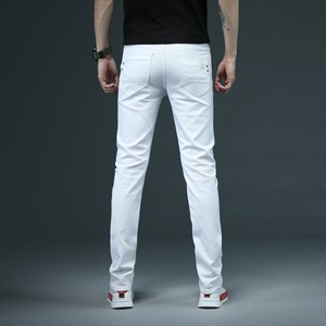 2024新款男士高品质春季白色长裤男士直筒宽松浅色长牛仔裤 - Product Image 4