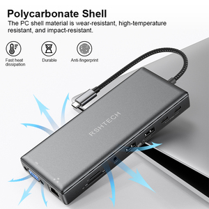Usb C集线器15合1集线器5/10gbps多适配器RJ45 PD SD/TF音频VGA DP双显示器4K @ 30hz单4K @ 60hz Usb扩展坞 - Product Image 6