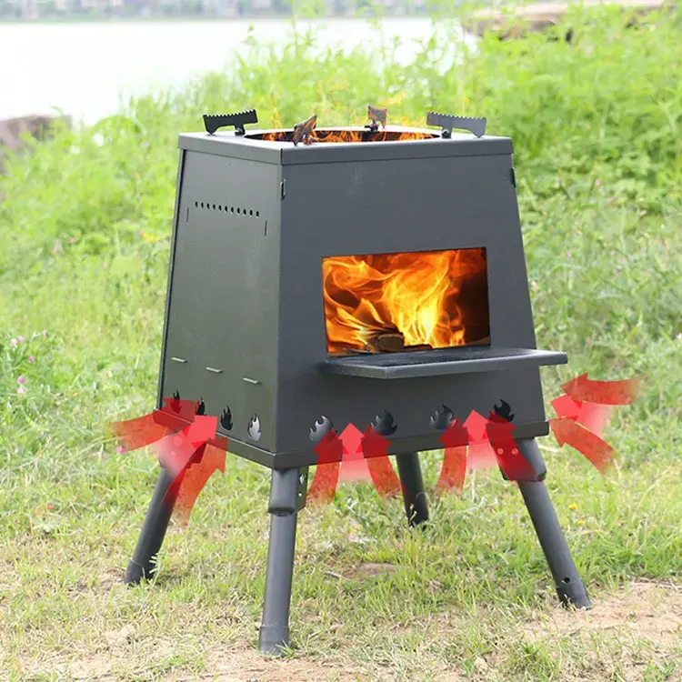 Quemador de leña plegable para acampar al aire libre de acero inoxidable al carbono