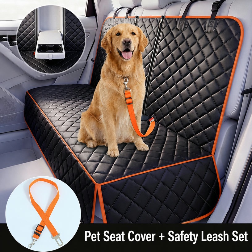Rear Seat Cover Set - Orange (Safety Leash Included)