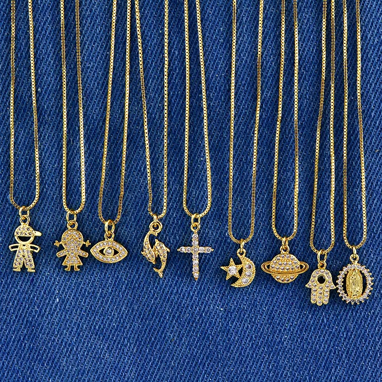 Изящное мини-ожерелье NZ1097 с микрозакрепкой из фианита, ожерелье, золотые женские ювелирные украшения, ожерелье-цепочка с подвеской в виде креста и сердца,