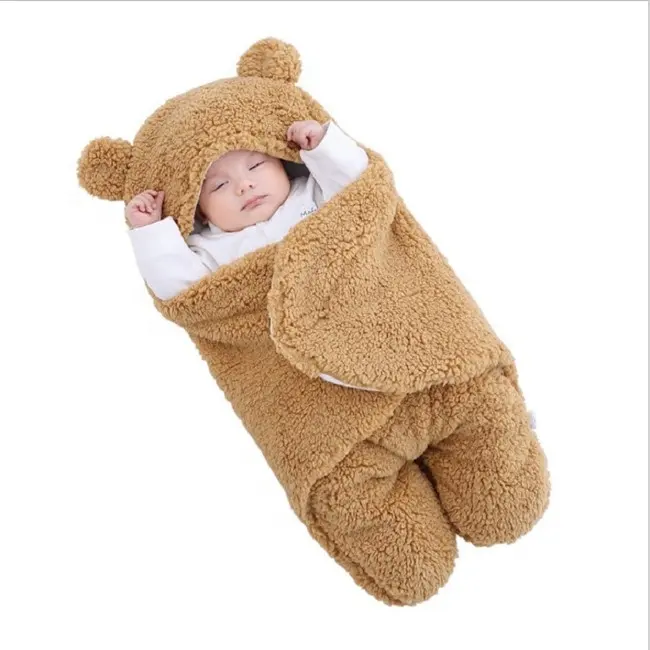 Colcha de urso para bebê de inverno, roupas grossas e quentes de inverno para bebês, colcha de sol, sólida, 0-3-6 meses, lã antipartida, cueiro para bebê