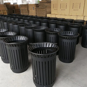 HDカスタム黒ゴミ缶大容量亜鉛メッキ鋼スタンド構造屋外公共公園用金属ゴミ箱卸売り - Product Image 3