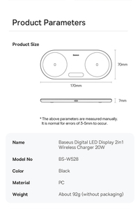 Telefonlar için dijital LED ekran 20W evrensel şarj standı için 2 in1 kablosuz şarj cihazı - Product Image 6