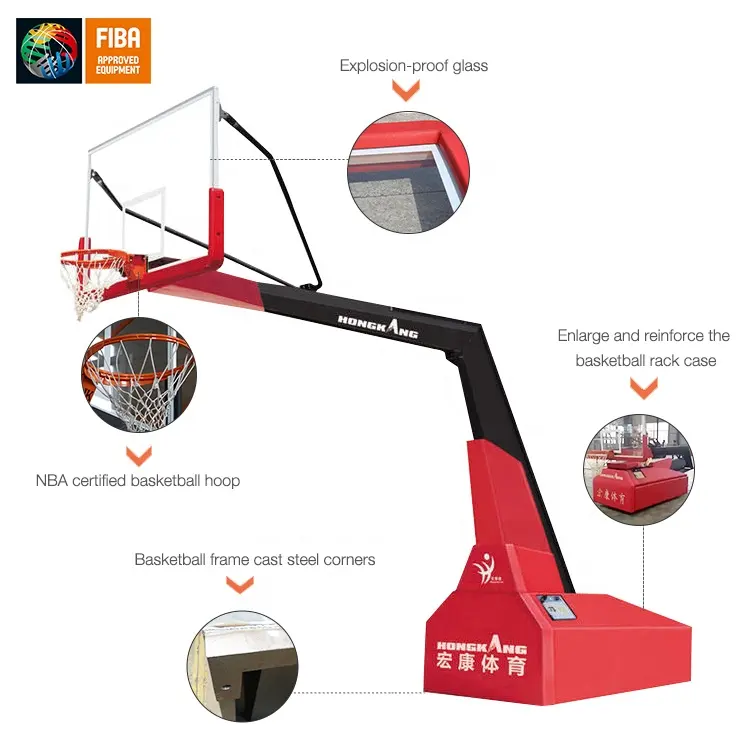 Soporte de baloncesto portátil plegable eléctrico para caminar inteligente aprobado por FIBA de nivel superior para competición