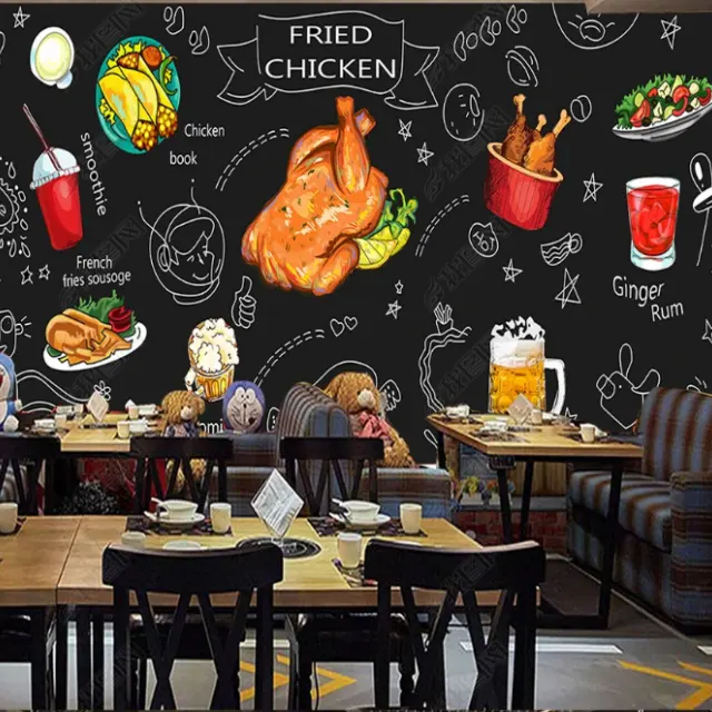 OT venta mural 3D imagen pollo frito papel tapiz fondo para decoración papel tapiz para restaurante