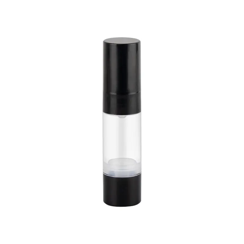 メーカーは化粧品包装旅行ポータブルサブボトル15mlAS透明真空ボトルプレスブラックポンプを供給します
