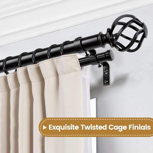 Sang trọng telescoping Xếp Nếp thanh 1 inch đôi thanh rèm, đen nặng thanh rèm cho Windows, xoắn lồng finials - Product Image 5