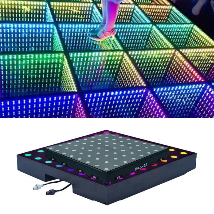 Discoteca fiesta inundación luz magnética 3D infinito espejo interactivo LED Digital baile piso azulejos boda