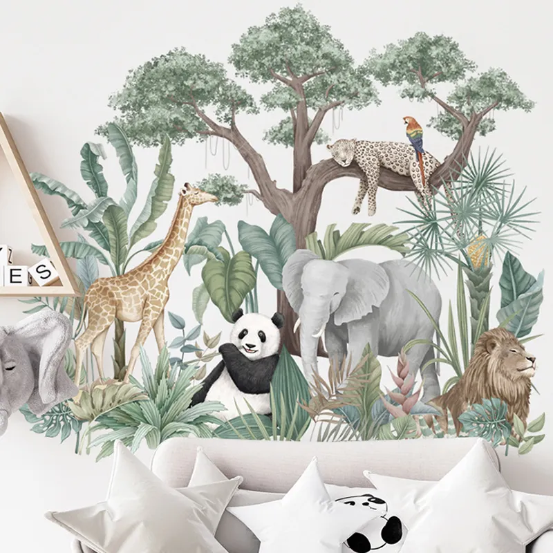 Décoration de chambre d'enfants dessin animé jungle animal forêt africaine sticker mural