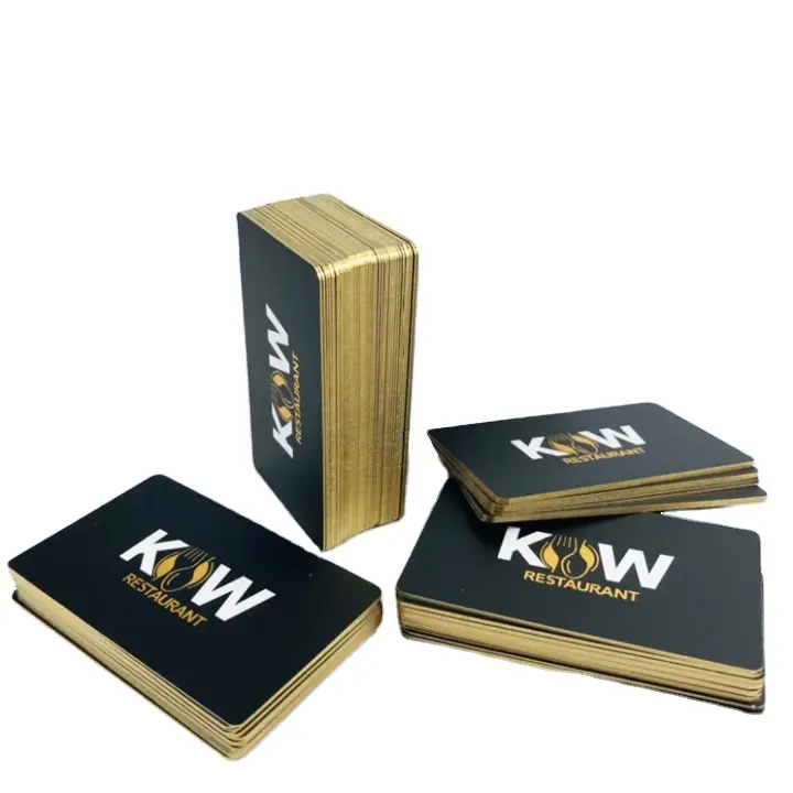 تصميم مجاني بطاقات اسم من رقائق الذهب حسب الطلب طباعة بطاقات أعمال سوداء مطبوعة بحافة ذهبية