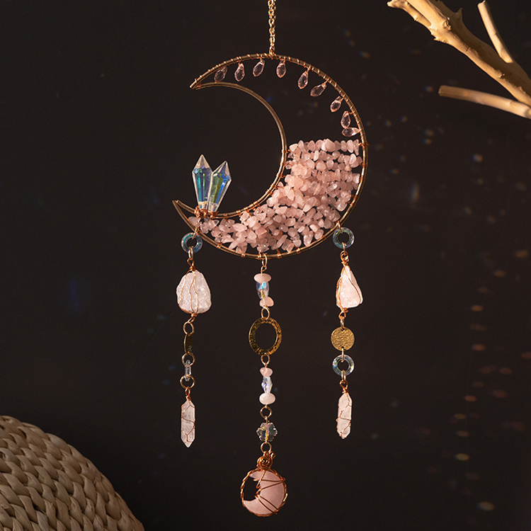 Carillons éoliens en cristal de lune rose