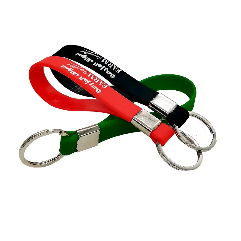 Custom 12mm Size Silicone Bracelet Keychain Rubber Bracelet Silicon Key Ring silicone keychain with logo