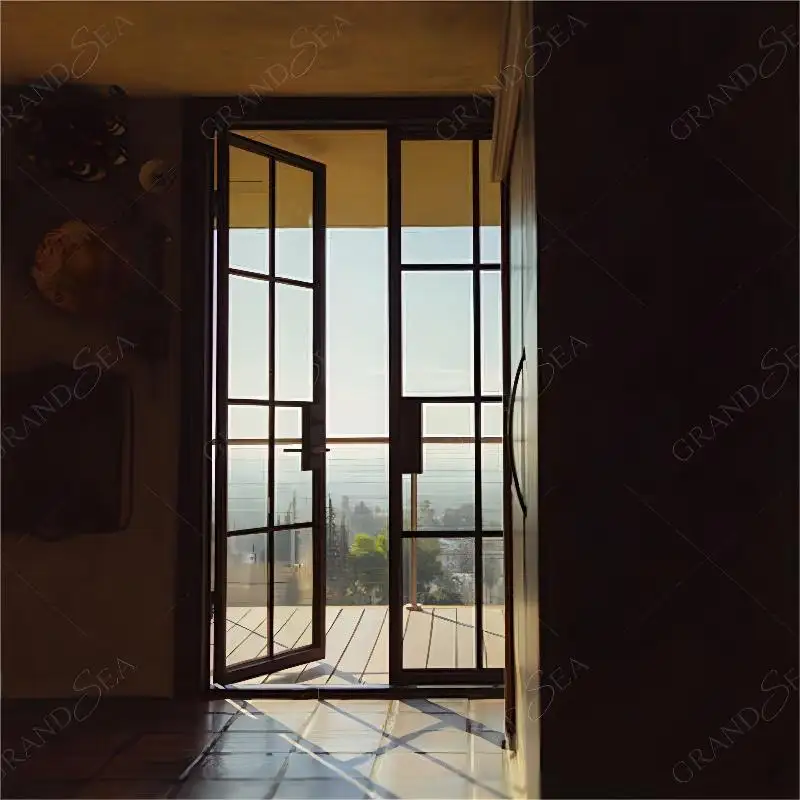 フレンチシンプルデザイン玄関ドア黒錬鉄鋳鉄ドア玄関ファンシー彫刻ガラス鉄ドア