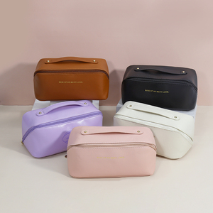 Custom Makeup Bag Portable Women Toiletry Pouch Travel <strong>Make</strong> <strong>up</strong> Bag Low MOQ PU Leather Waterproof Organizer Cosmetic Bag <strong>Cases</strong>