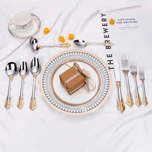 Luxus 18/10 Edelstahl Besteck Set versilbert mit Gold Akzenten Barock Muster Hochzeit Besteck Set vergoldet